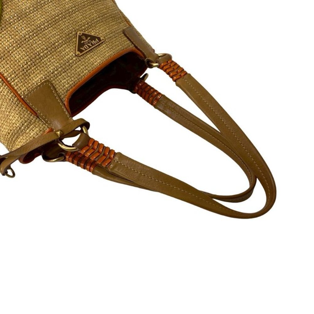 Prada Triangle Logo Hardware Raffia Leather Studded Tassel - Picture 4 of 10